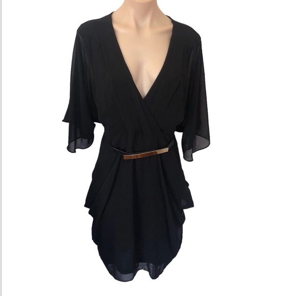 🌿 CITY CHIC 🌿 black Draped faux wrap dress size S (16) with belt BNWT RRP $99 - Picture 6 of 14